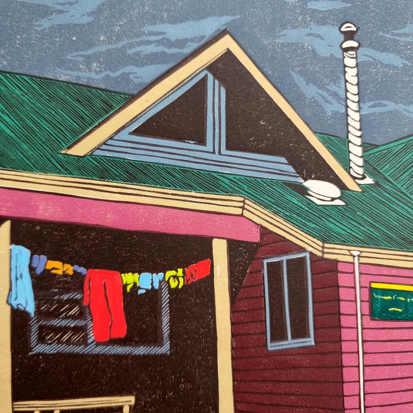 Welcome Flat Hut - Multi-block Linocut
