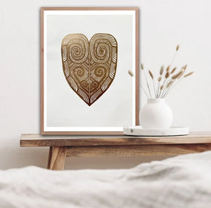 Golden Heart - Linocut Print