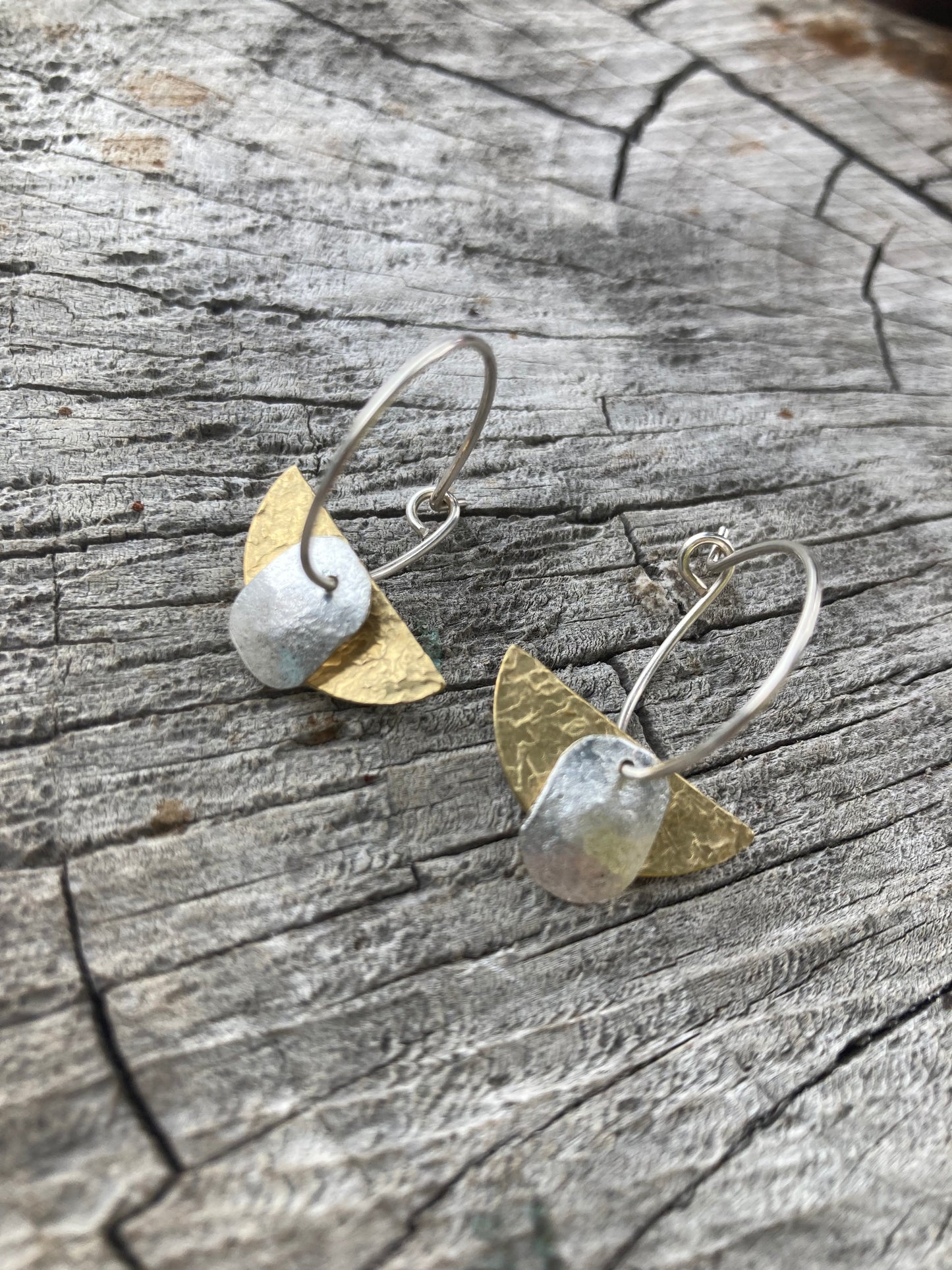 Half Moon Silver Brass Hoop Earrings