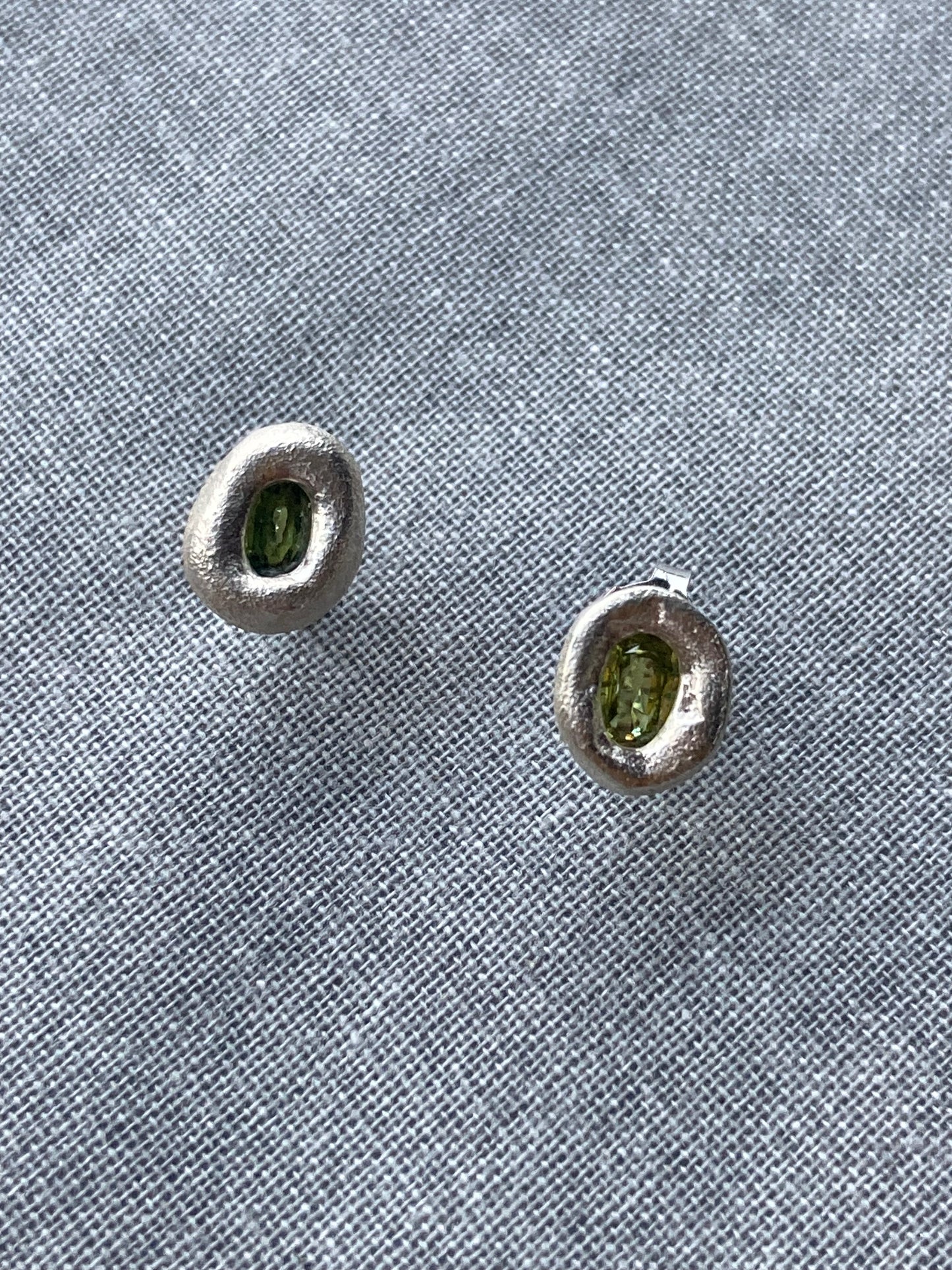 Olive - Silver & Lab Grown sapphire stud earrings