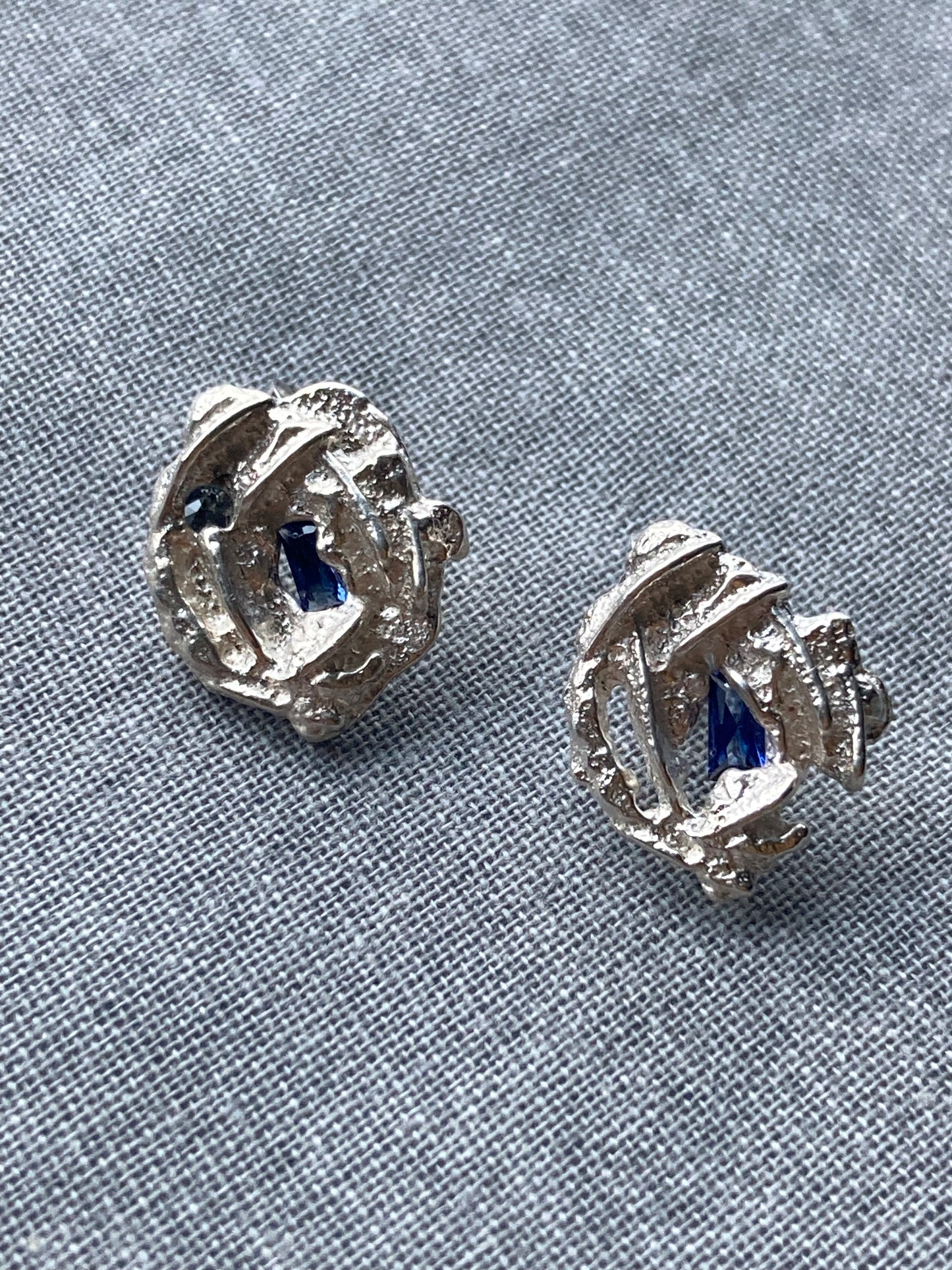 Icicle Multi Gemstone Studs - Silver & Lab Grown blue and natural green sapphire Earrings