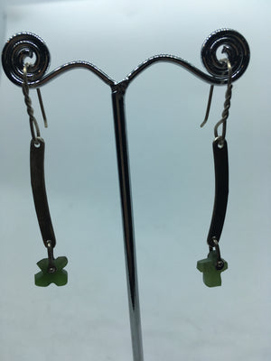Recycled Silver and Pounamu Kiss Cross Earrings