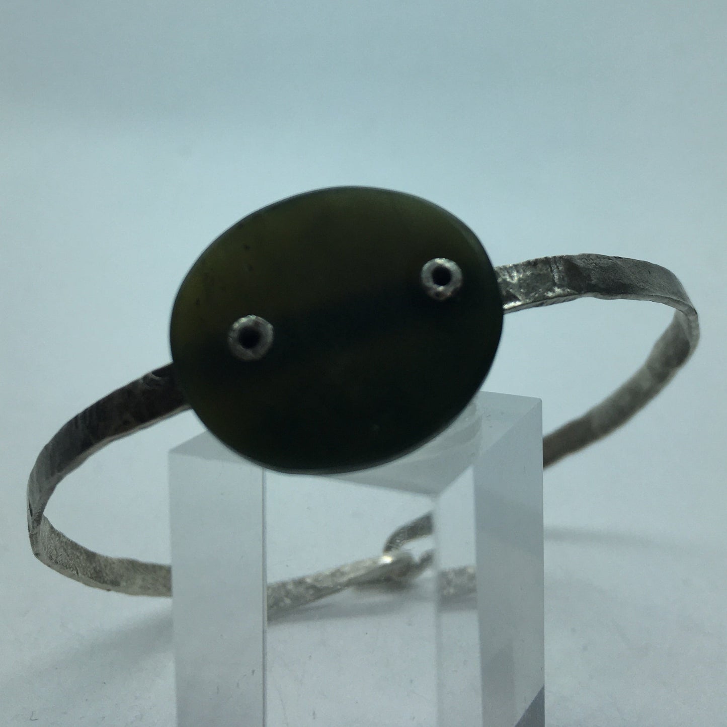 Recycled Silver and Pounamu Bangle - Small