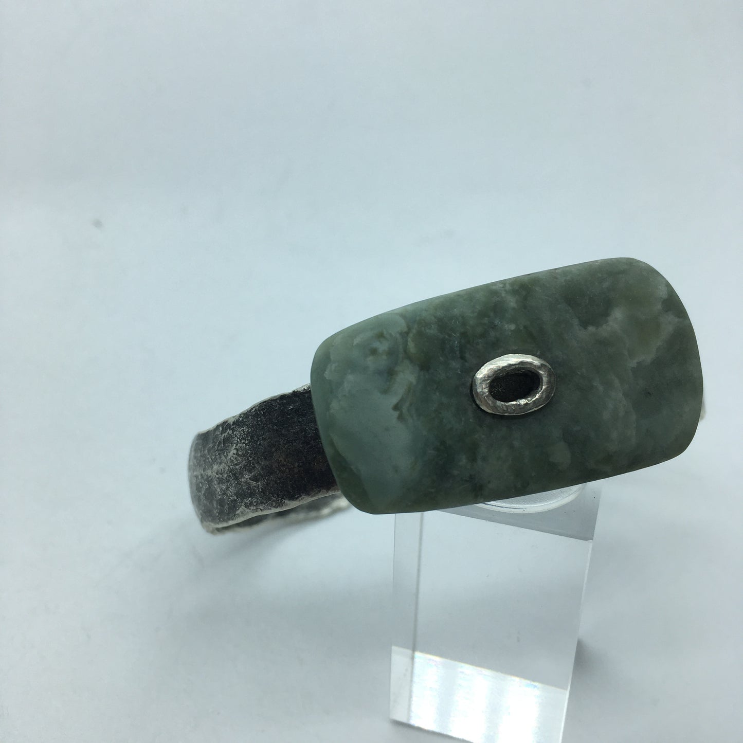 Domed Recycled Silver and Pounamu Cuff