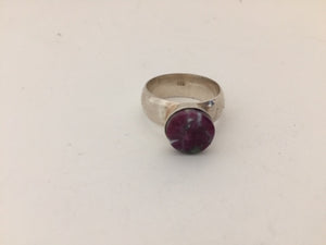 Round Ruby and Silver Ring