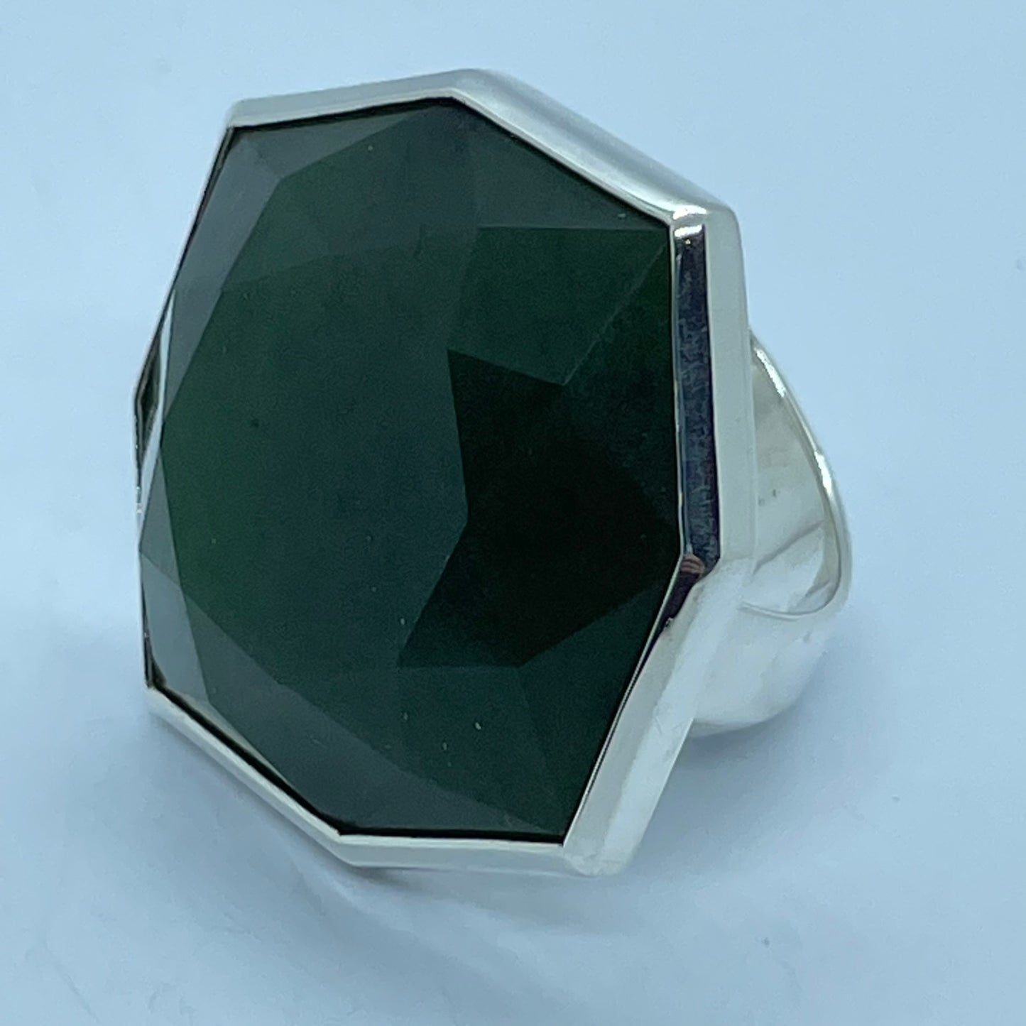 Large Octagonal Faceted Pounamu and Silver Ring