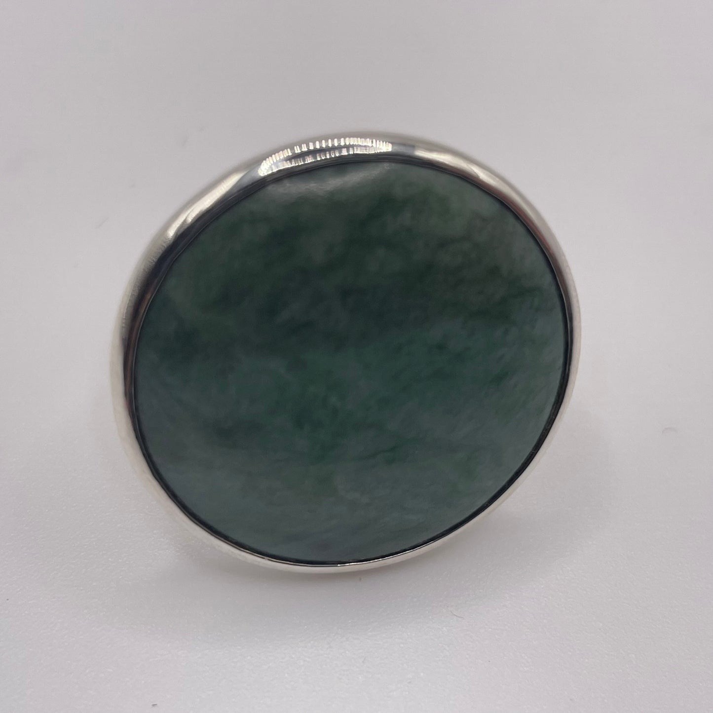 Large Round Pounamu and Silver Ring with Kowhai Band