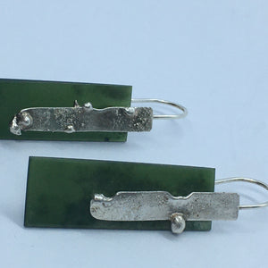 Thin Rectangle Jade and Silver Earrings