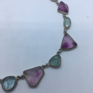 Raw Aquamarine and Hand-Facetted Florite Necklace