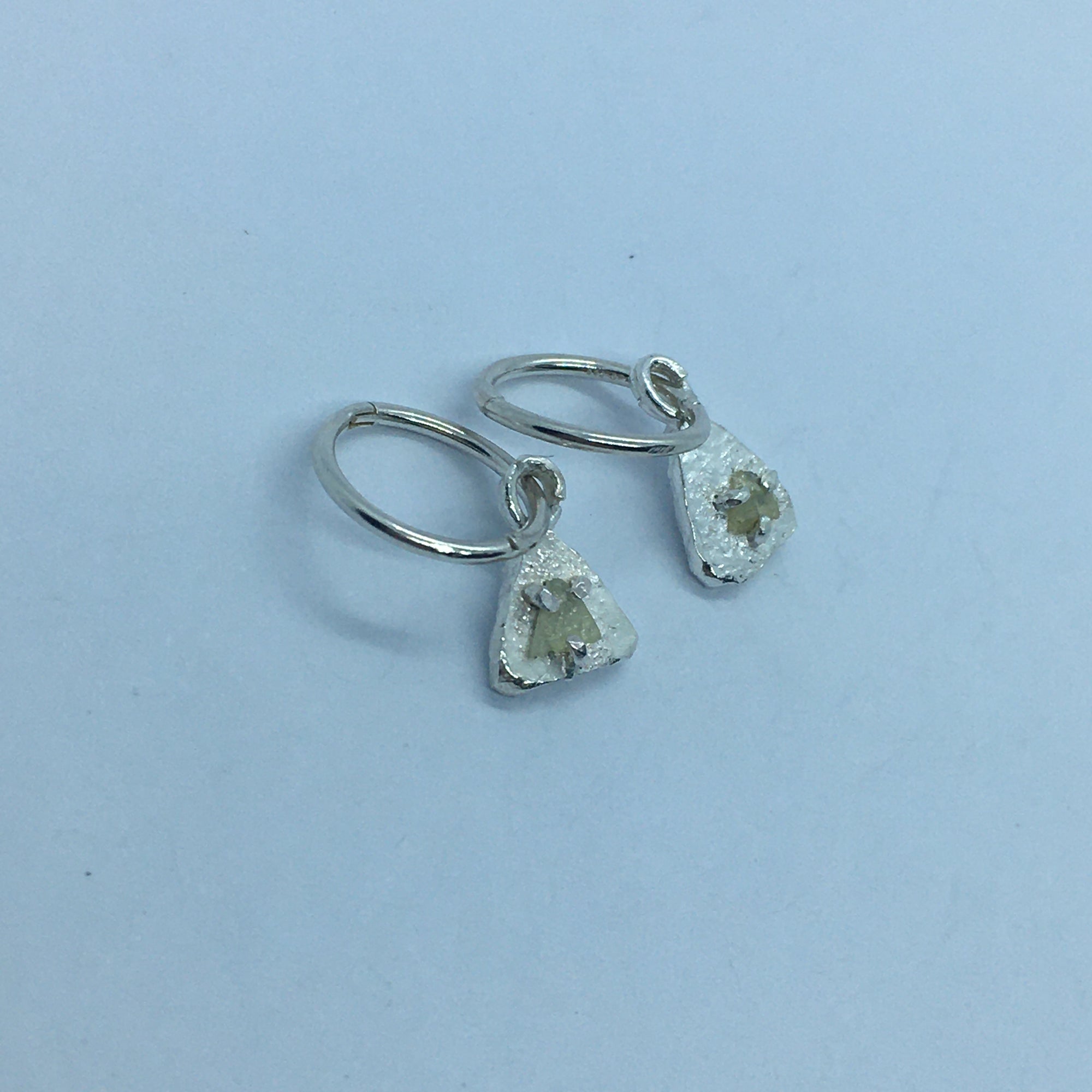 Diamond Silver Triangle Drop Earrings