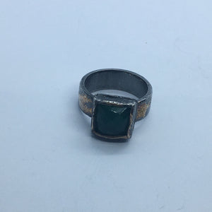 Oxidised Silver and Green Onyx Ring