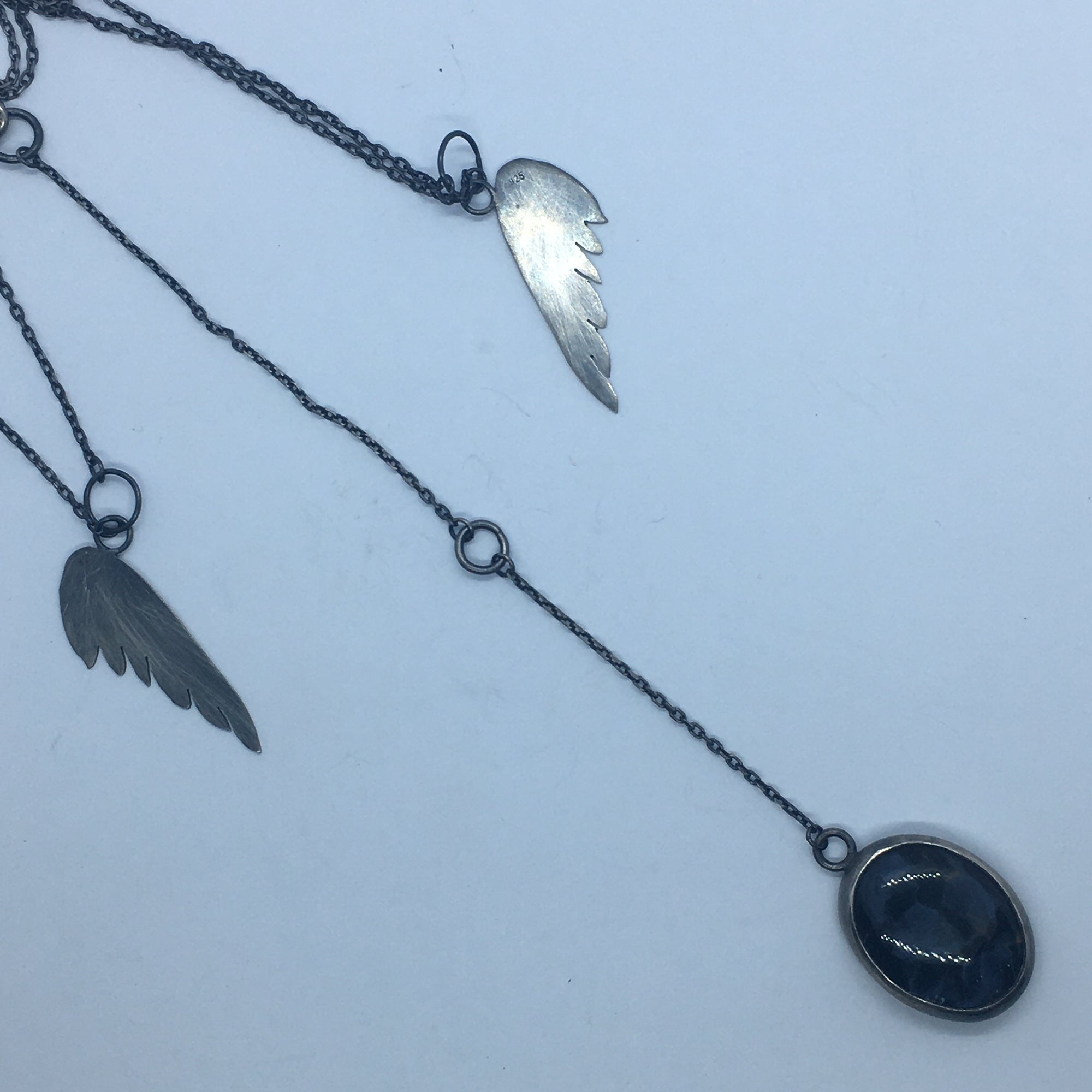 Blue Petersite Winged Pendant Necklace