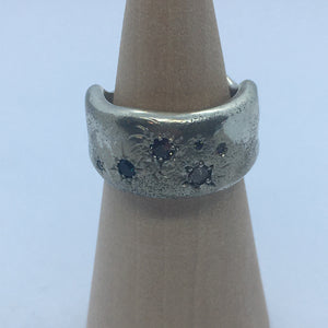 Silver and Champagne Diamond Wood Cast Ring