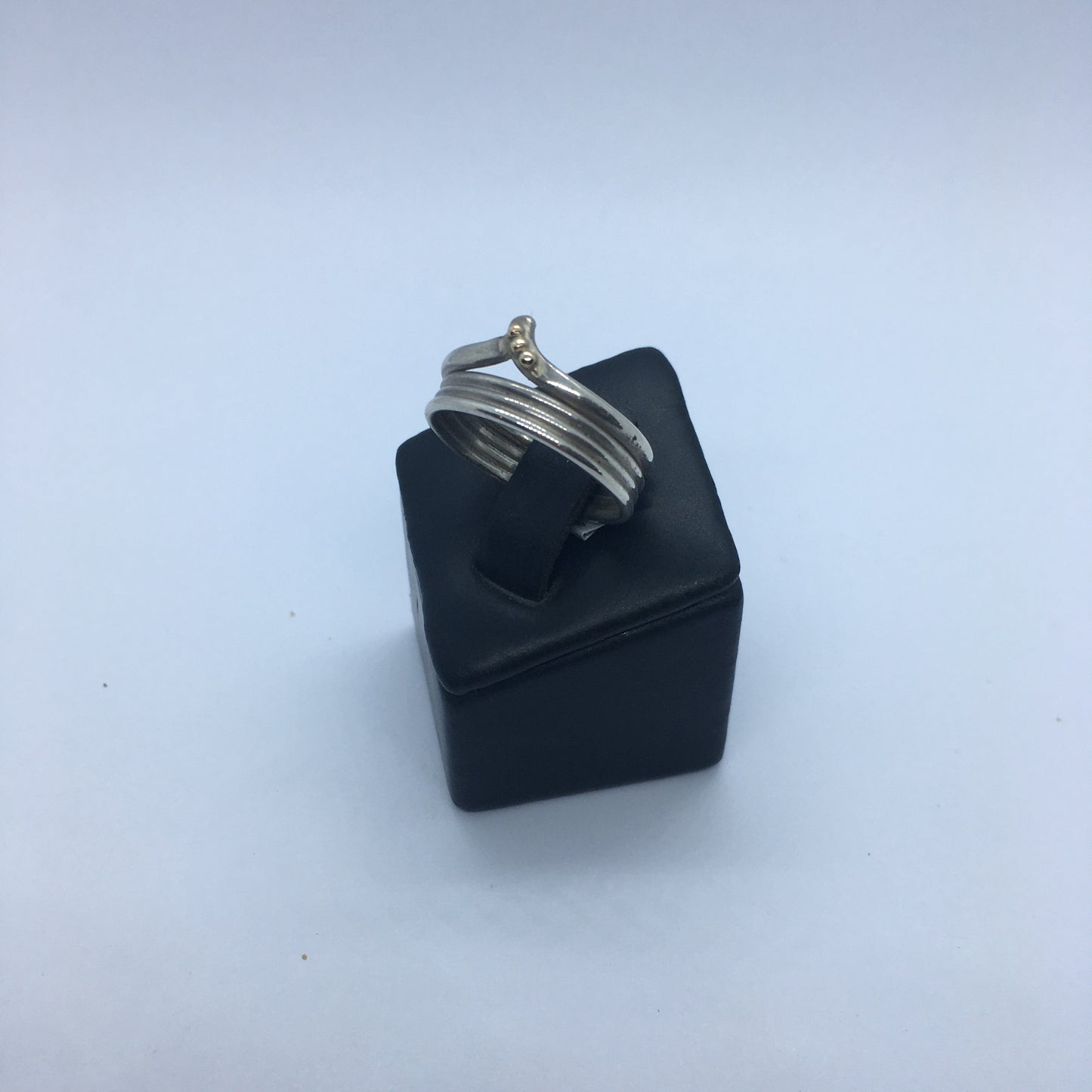 Curve and Gold Dot Detail Silver Ring