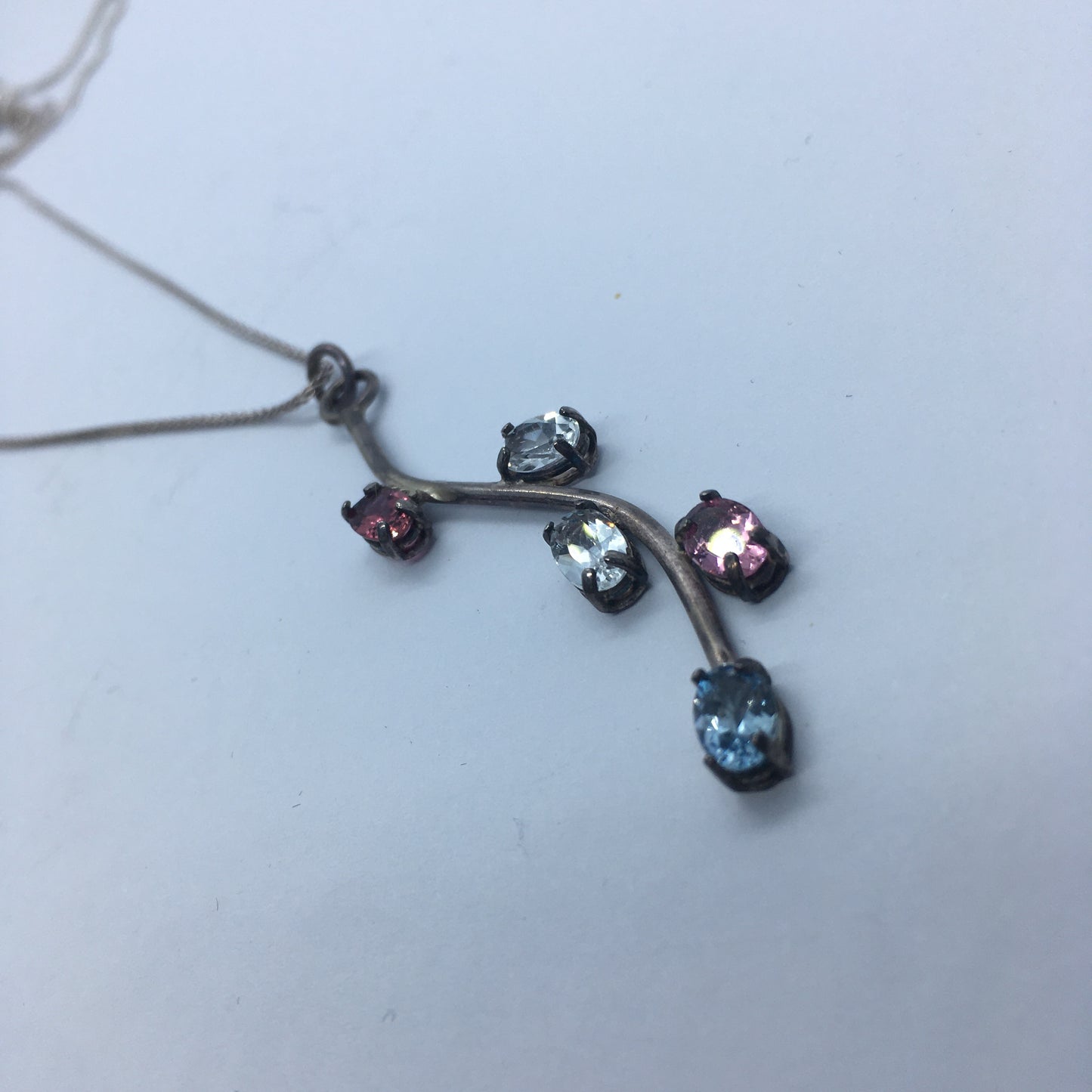 Tourmaline, white topaz and aquamarine bud Pendant Necklace