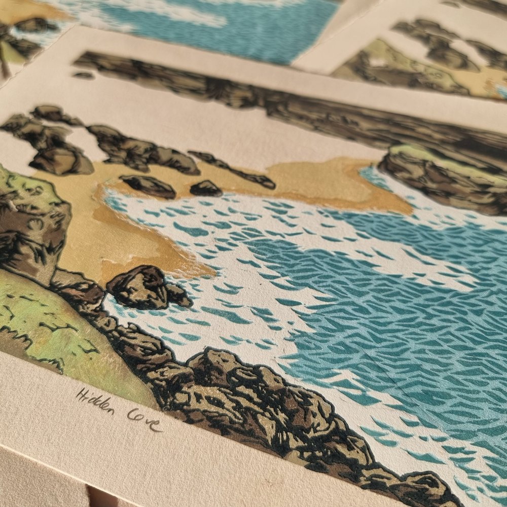 Hidden Cove - Multi-block Linocut