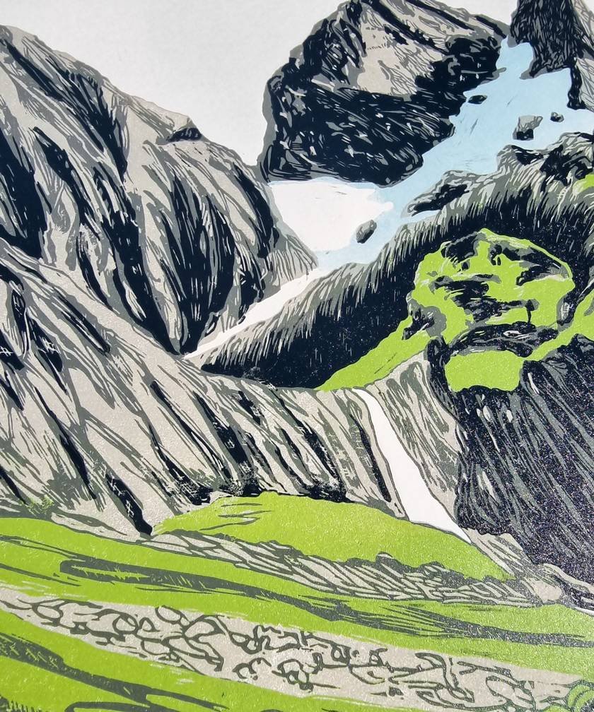 Looking North, Mid Morning - Linocut Print