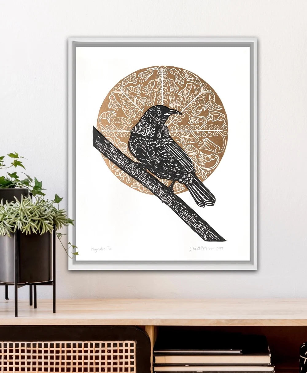 Majestic Tui - Linocut Print
