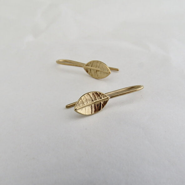 Tiny Leaf Drop Earrings - Gold Plated