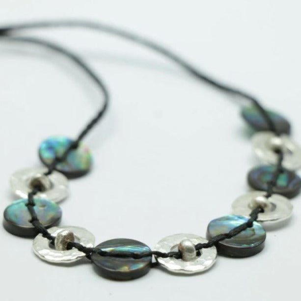 Pāua and Silver Āmionga Necklace 11 Piece