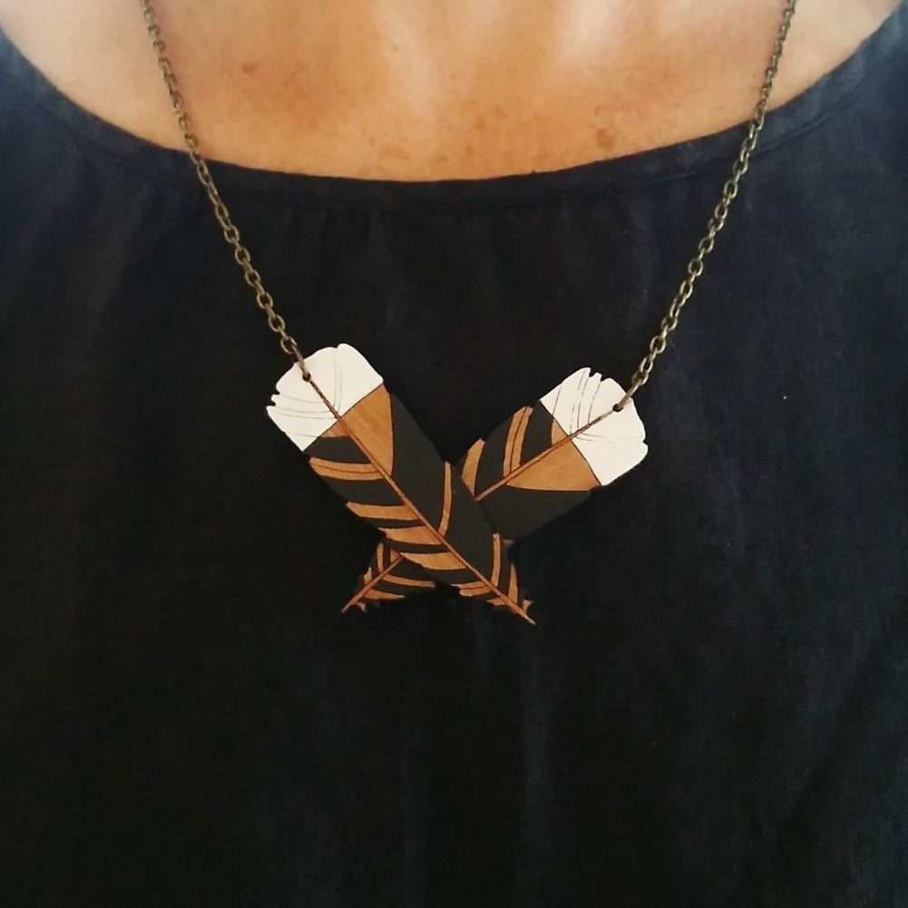 Huia Feather Reclaimed Rimu Necklace