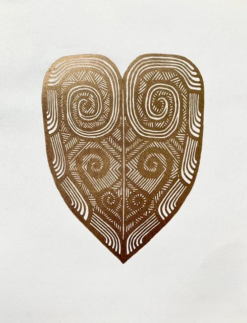 Golden Heart - Linocut Print