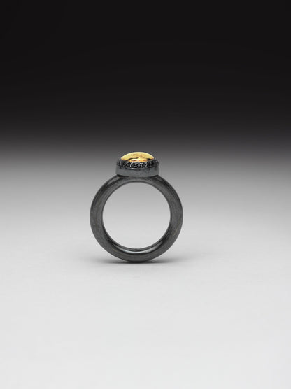 Oxidized Gold Pearl Ring