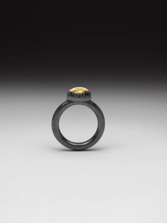 Oxidized Gold Pearl Ring