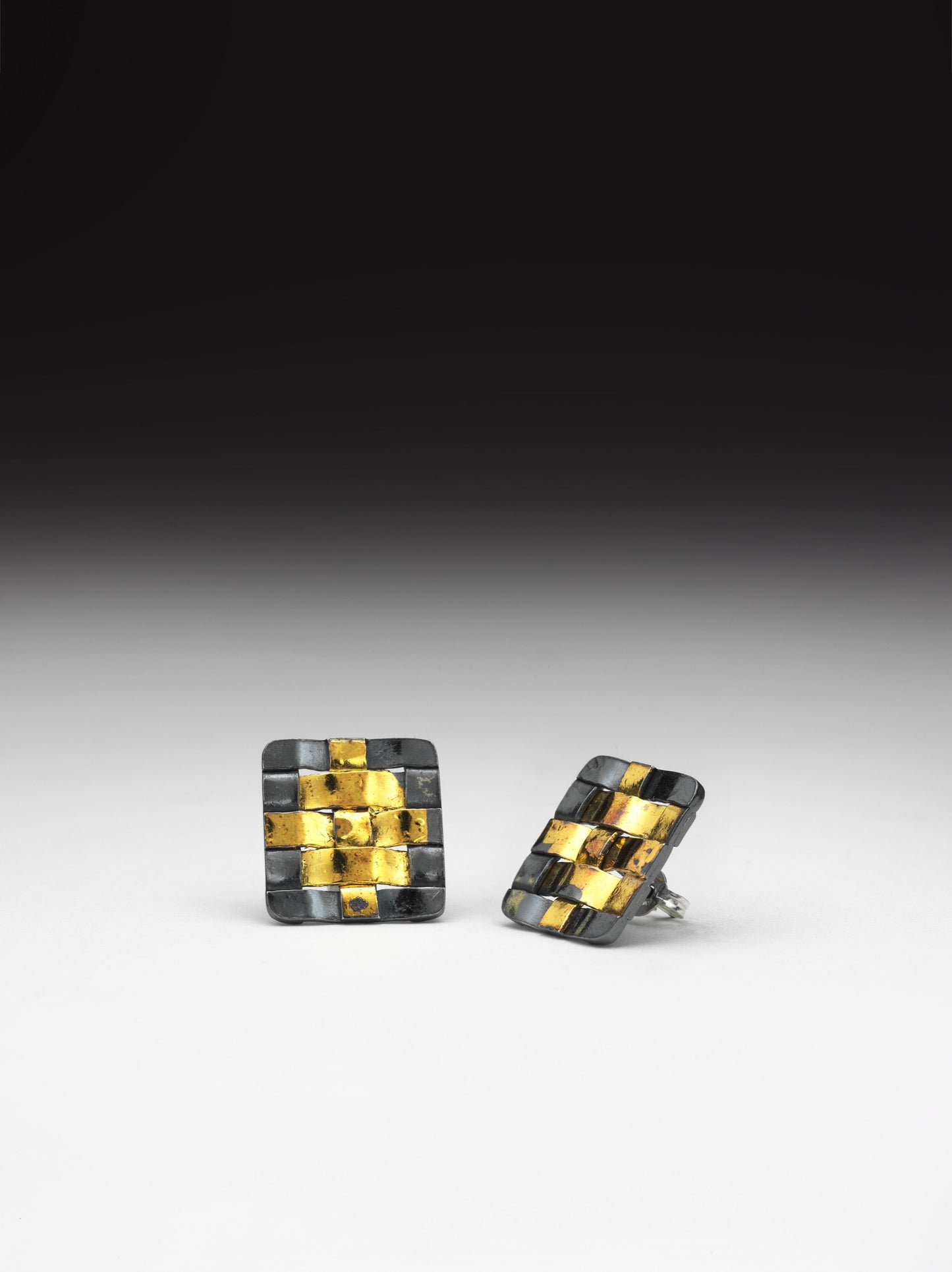 Oxidized Woven Checkerboard Earrings
