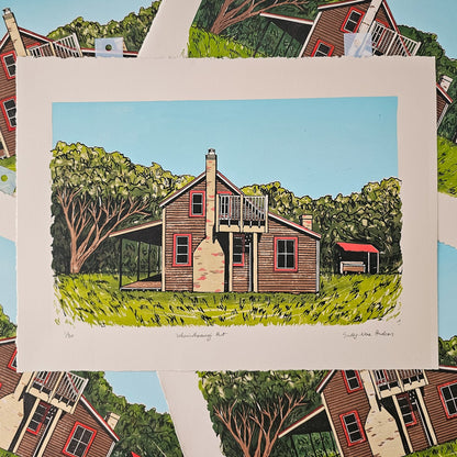 Whariwharangi Hut - Linocut Print