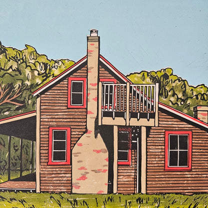 Whariwharangi Hut - Linocut Print