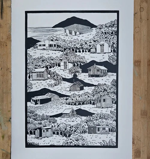 Huts of Aotearoa - Linocut Print
