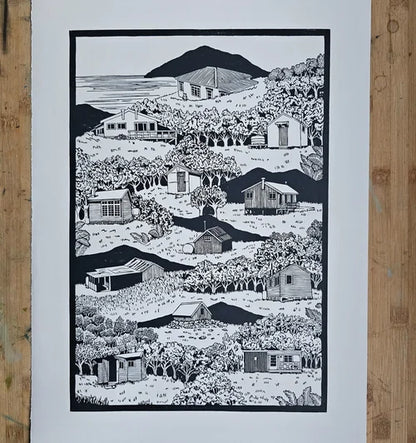 Huts of Aotearoa - Linocut Print