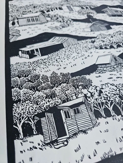 Huts of Aotearoa - Linocut Print