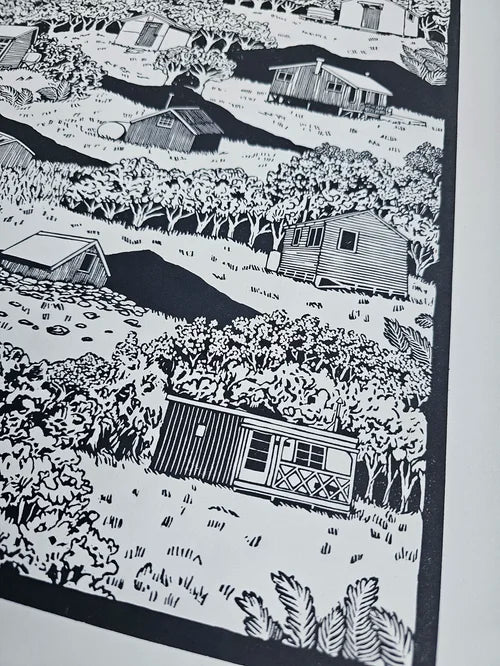 Huts of Aotearoa - Linocut Print