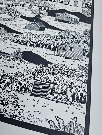 Huts of Aotearoa - Linocut Print
