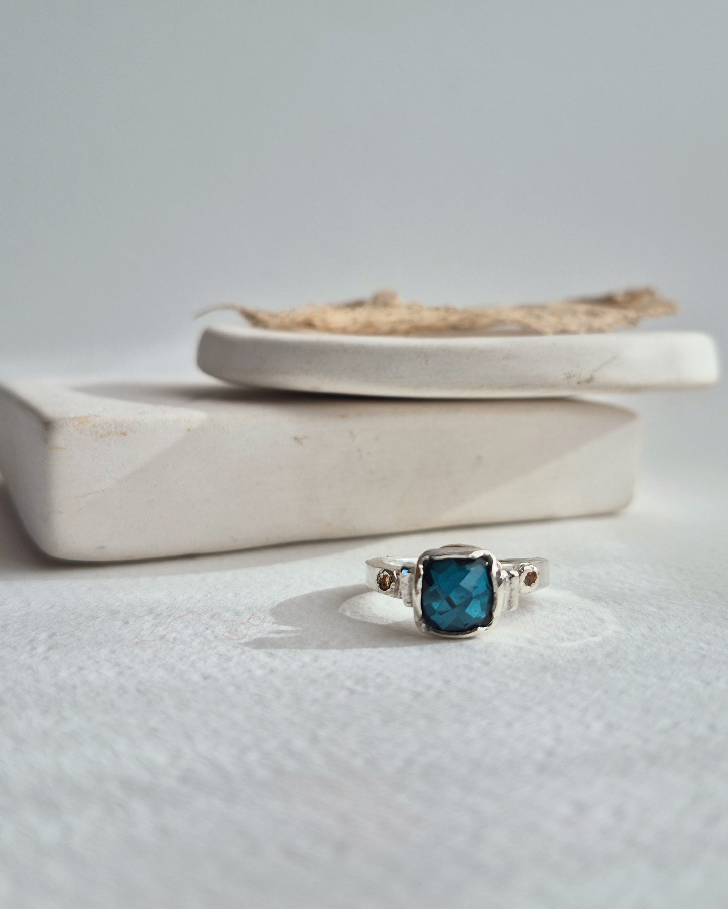 Cushion Quartz & Sapphire Ring