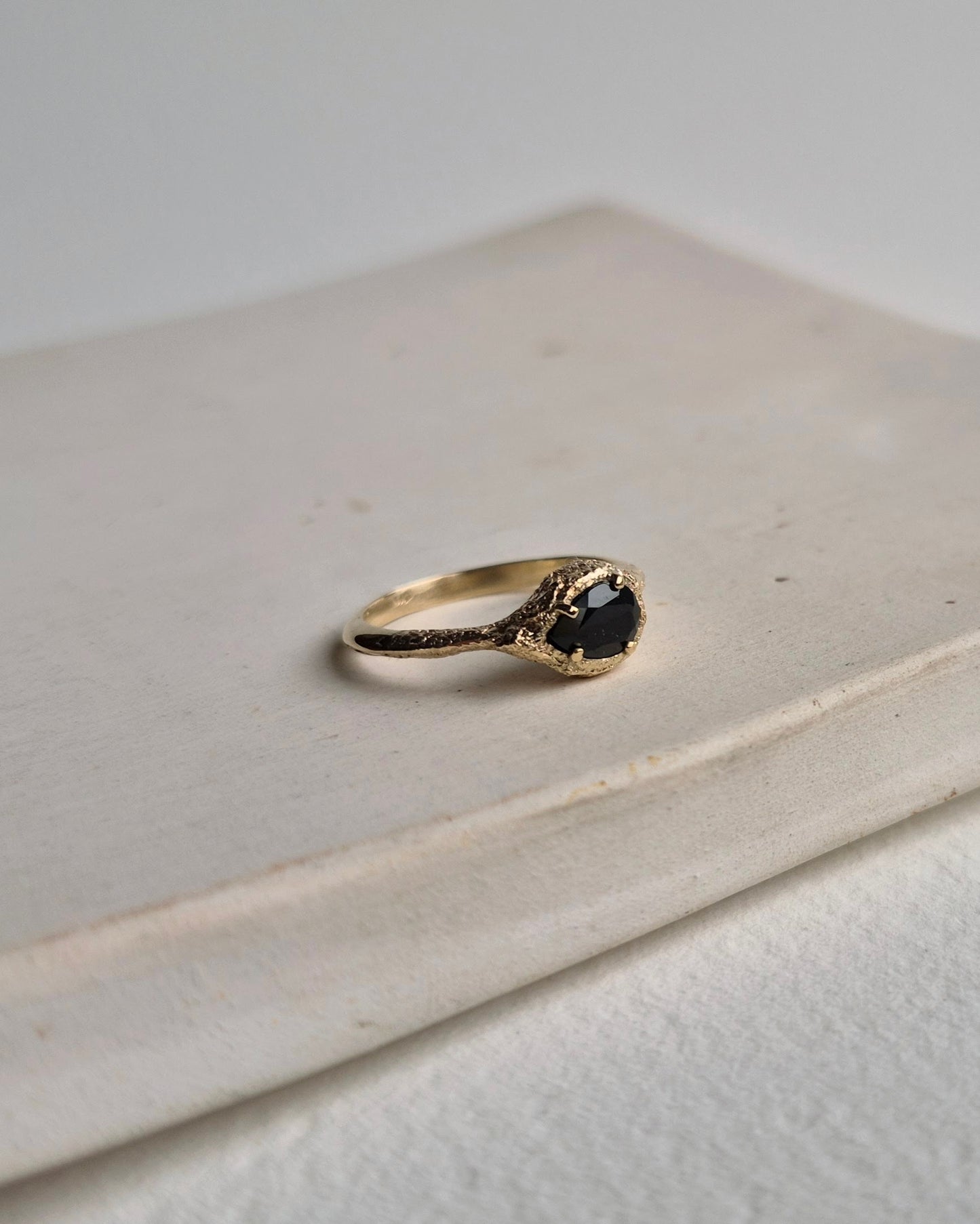 Dusted Pear Black Sapphire Ring