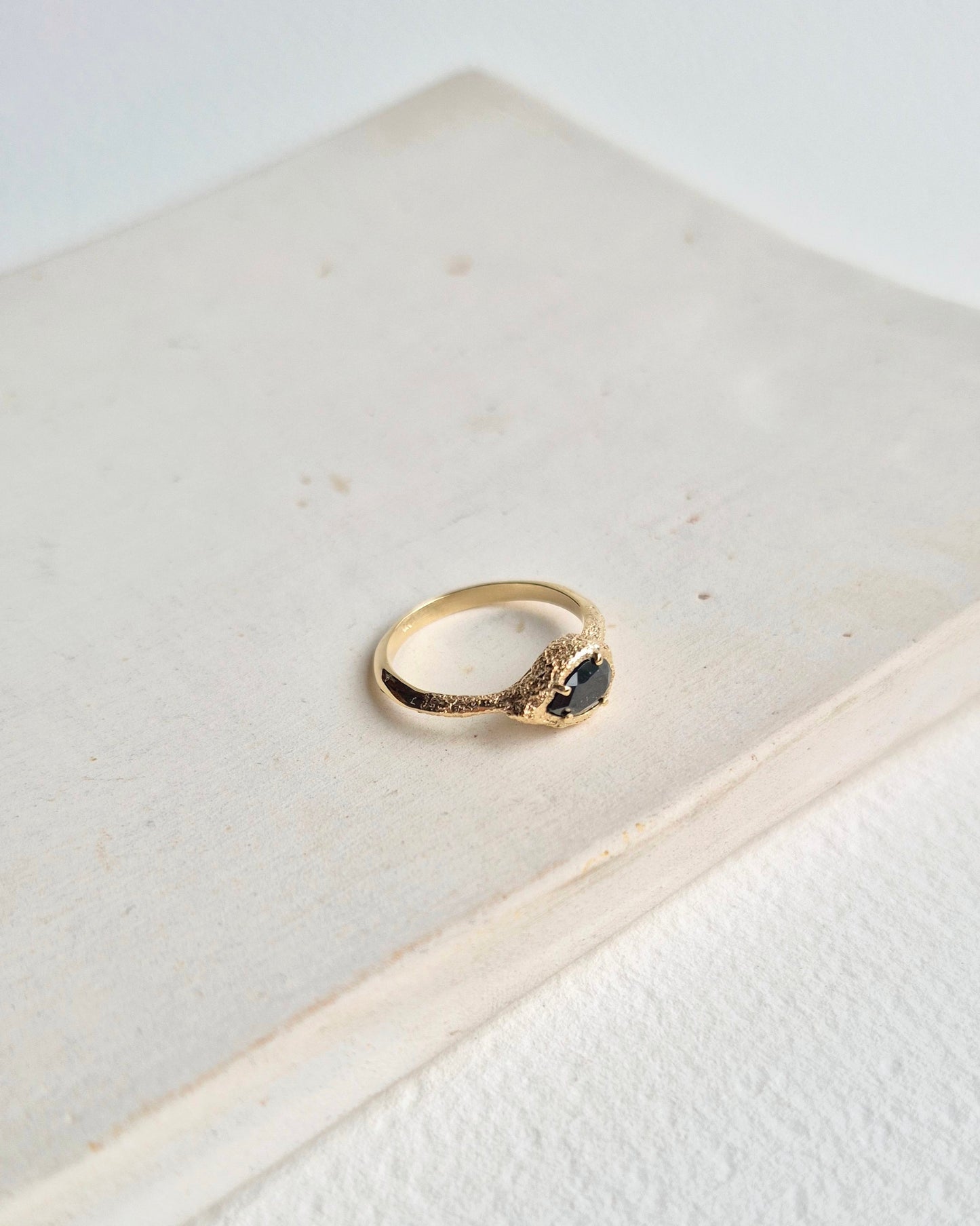 Dusted Pear Black Sapphire Ring