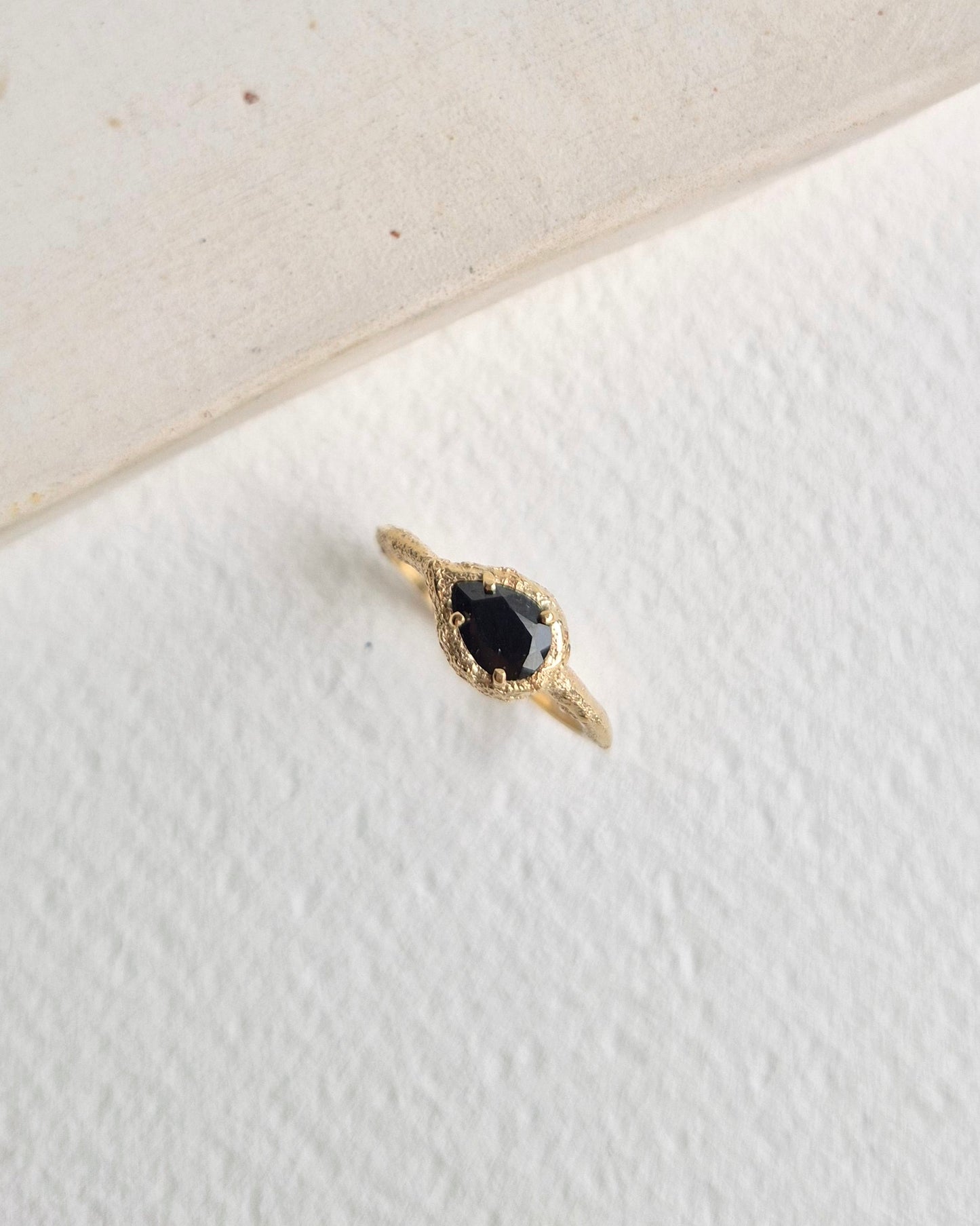 Dusted Pear Black Sapphire Ring