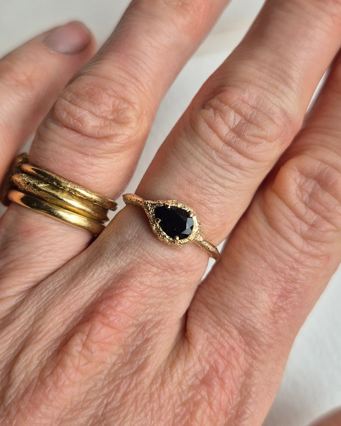Dusted Pear Black Sapphire Ring