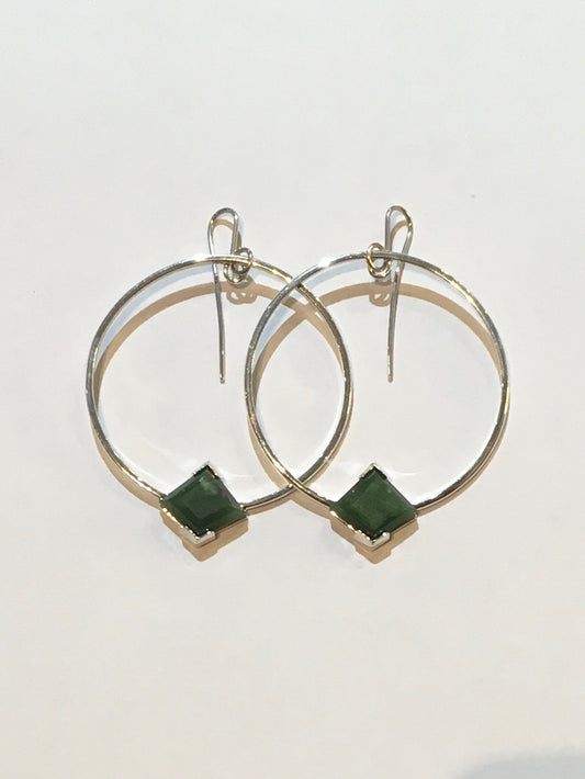 Large Hoops with Facet Kite Pounamu Earrings