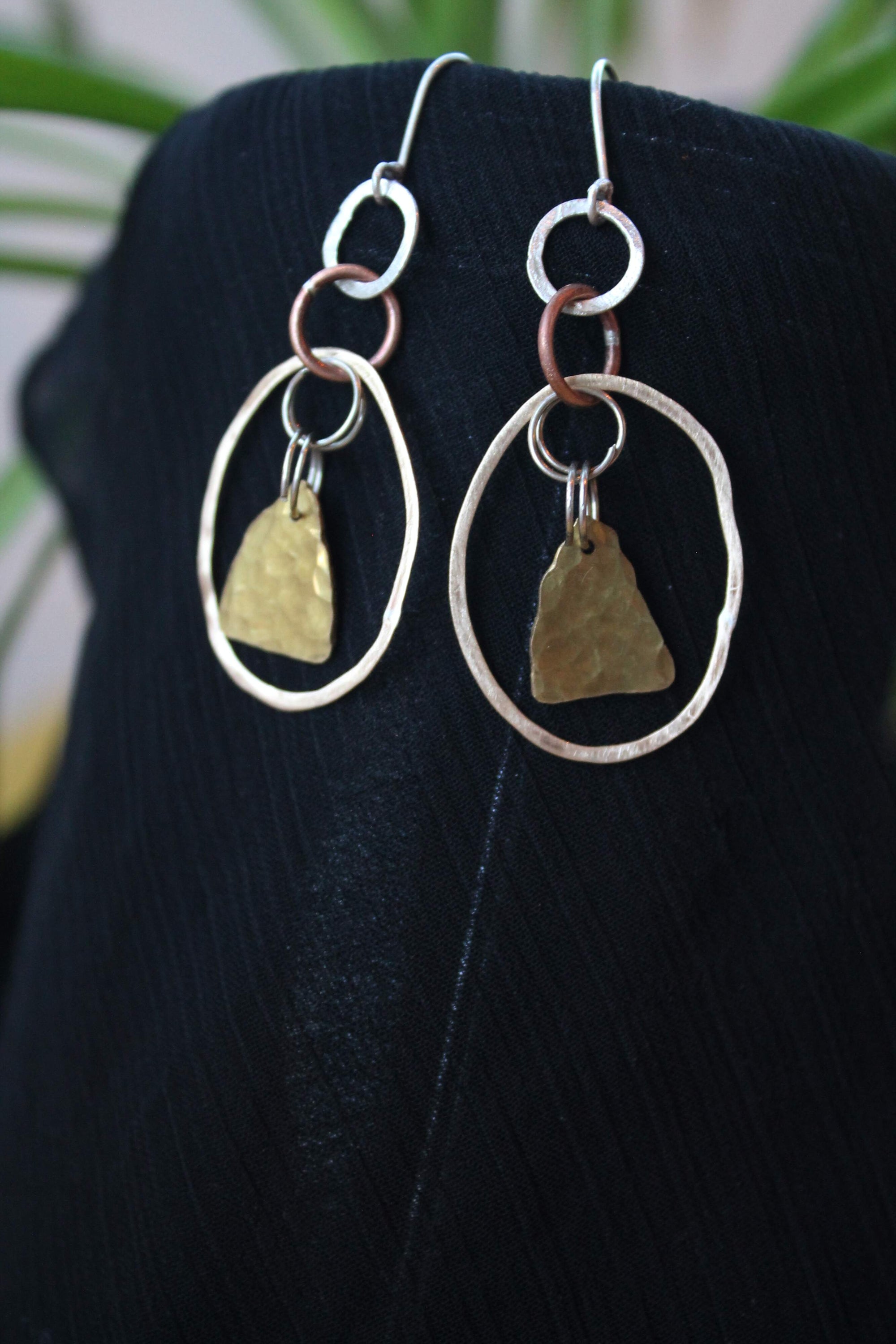 Brass Oval Triangle Earrings