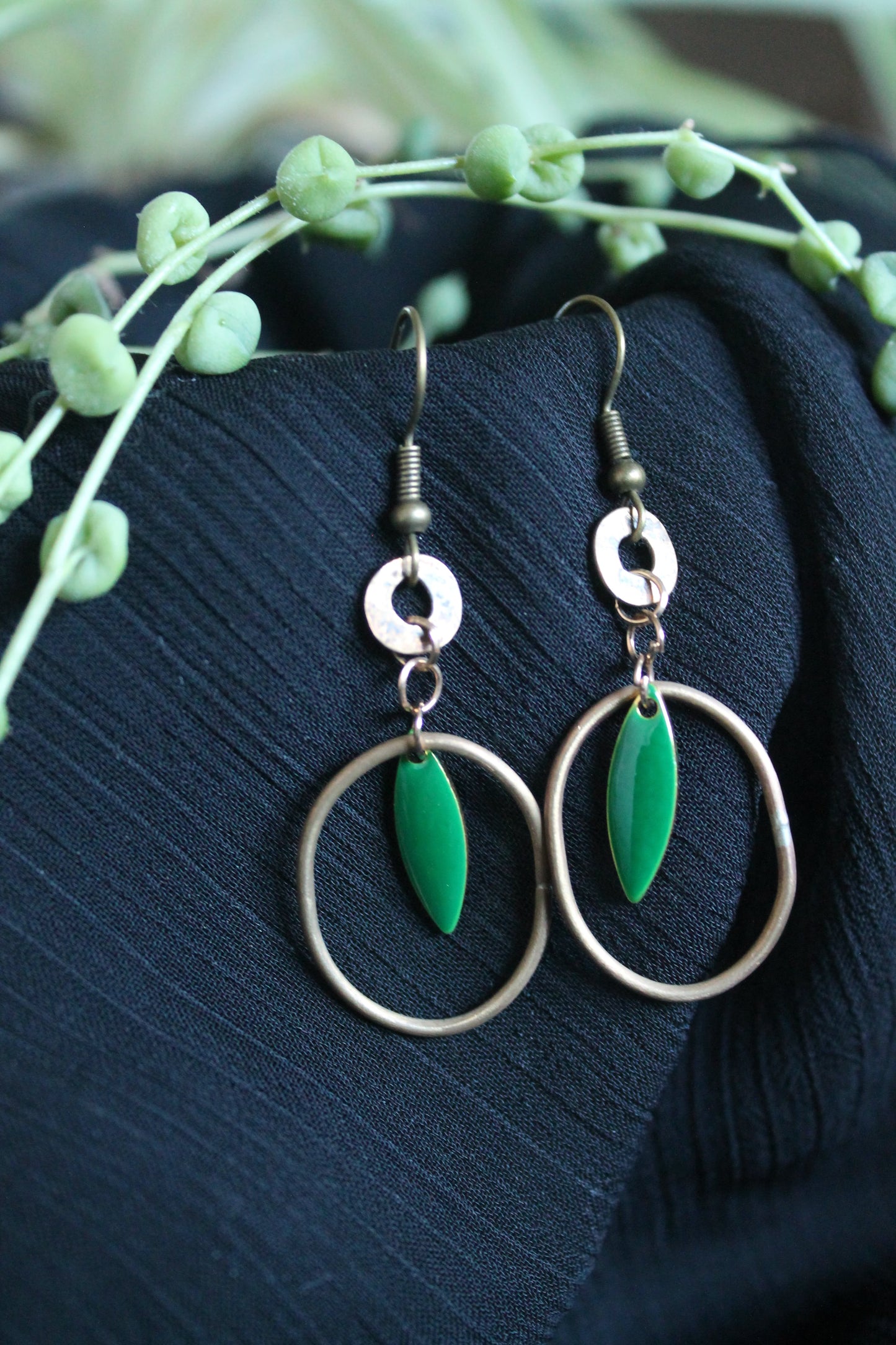 Green Enamel Earrings