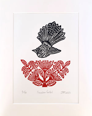 Freedom Fantail - Linocut Print