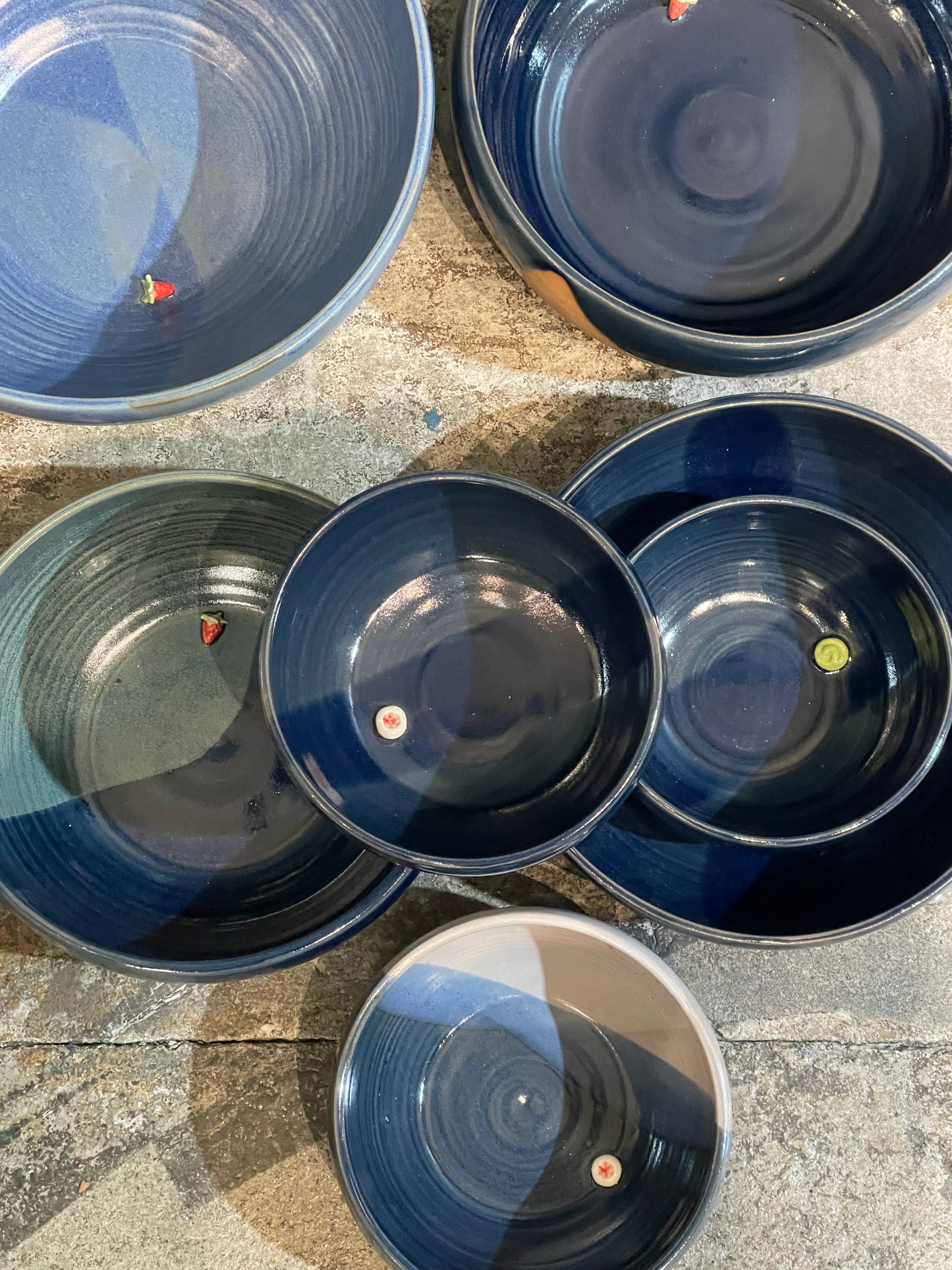 Embelished Stoneware Bowls and Dishes - Blue and Midnight