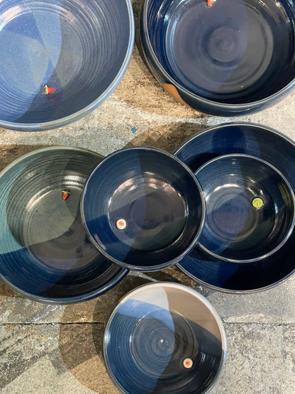 Embelished Stoneware Bowls and Dishes - Blue and Midnight