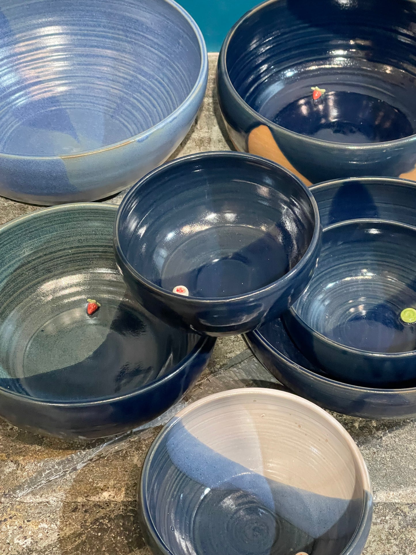 Embelished Stoneware Bowls and Dishes - Blue and Midnight