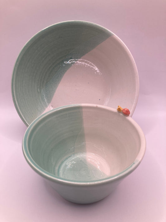 Coastal Stoneware Bowls and Dishes - White and Aqua
