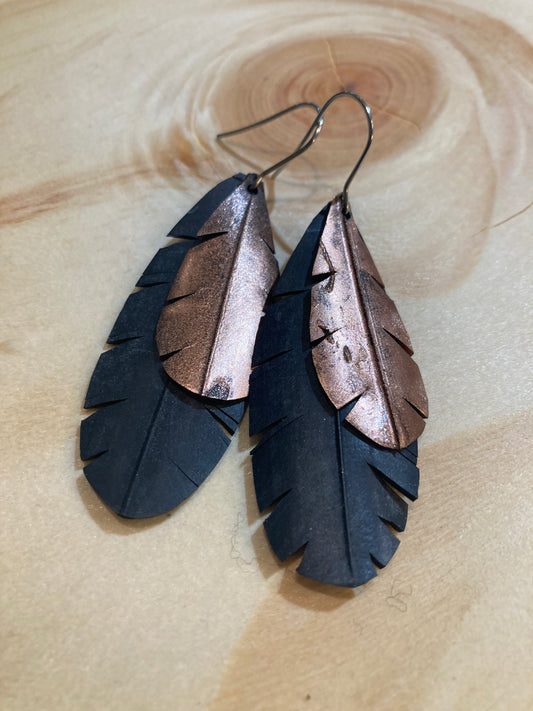 Black Bronze Double Leaf Earrings